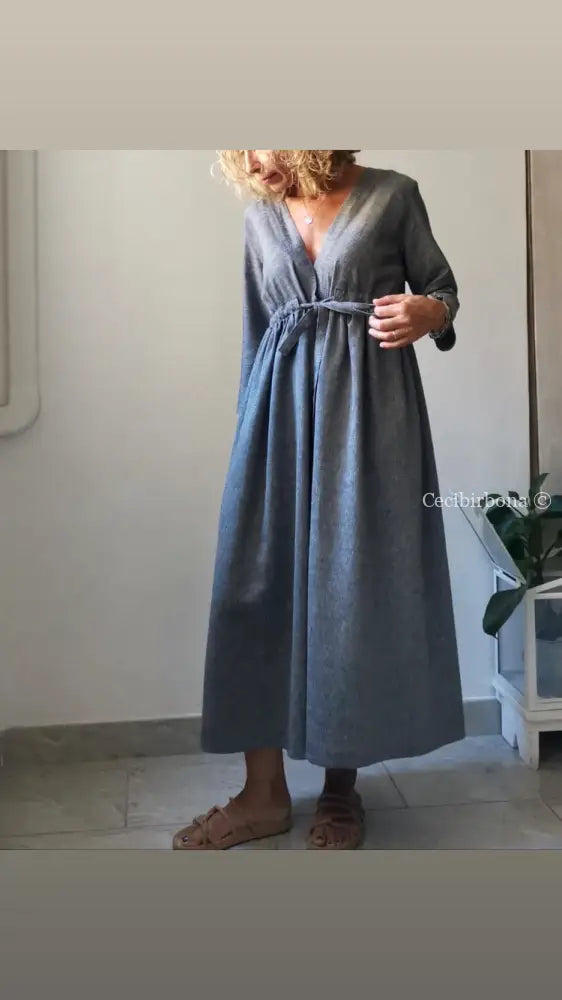 Riservato per Laura abito estivo con maniche in chambray di cotone e grembiule antico abito donna