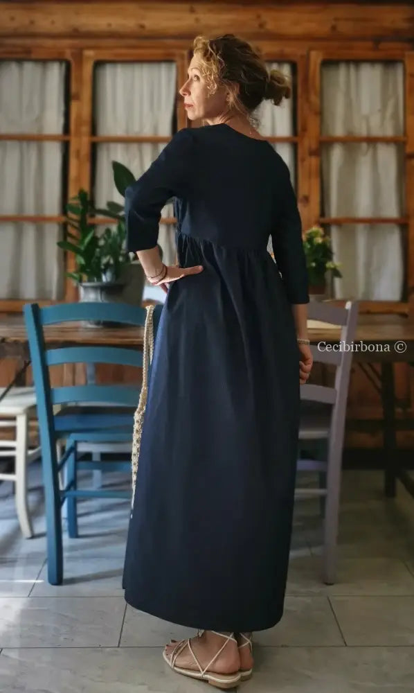 Riservato per Laura Abito estivo con maniche in cotone in chambray blu scuro abito donna