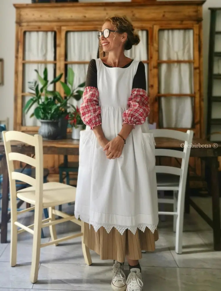 Riservato per Lilli Grembiule per donna da cucina con balza uncinetto - grembiule bianco da cucina con pizzo grembiule