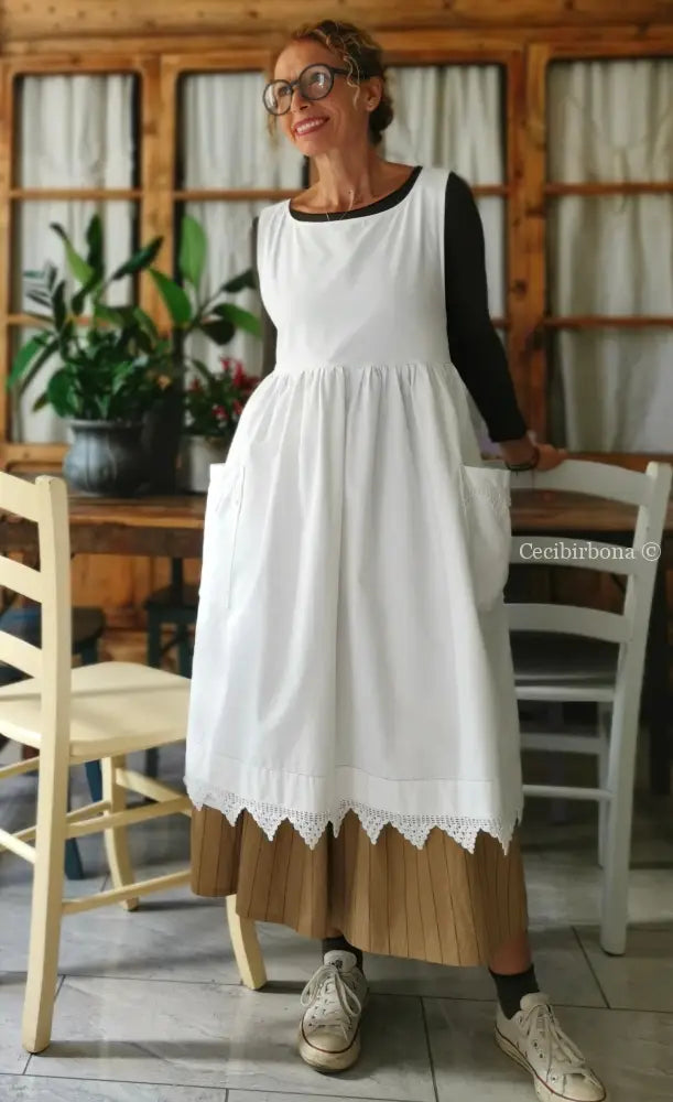 Riservato per Lilli Grembiule per donna da cucina con balza uncinetto - grembiule bianco da cucina con pizzo grembiule