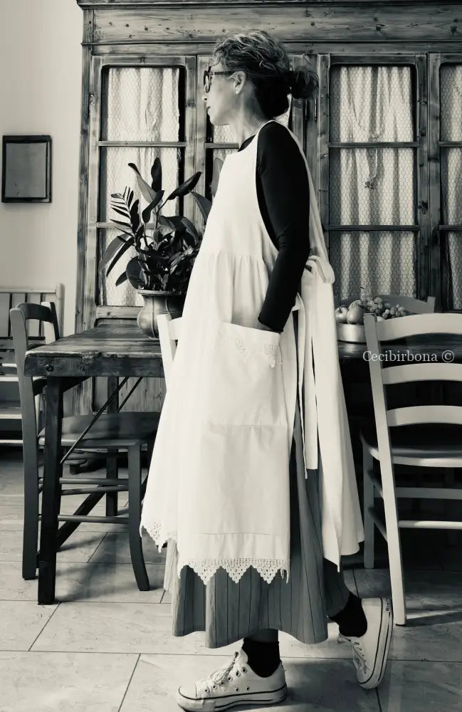 Riservato per Lilli Grembiule per donna da cucina con balza uncinetto - grembiule bianco da cucina con pizzo grembiule