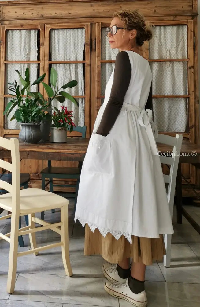 Riservato per Lilli Grembiule per donna da cucina con balza uncinetto - grembiule bianco da cucina con pizzo grembiule