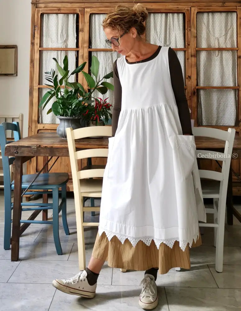 Riservato per Lilli Grembiule per donna da cucina con balza uncinetto - grembiule bianco da cucina con pizzo grembiule