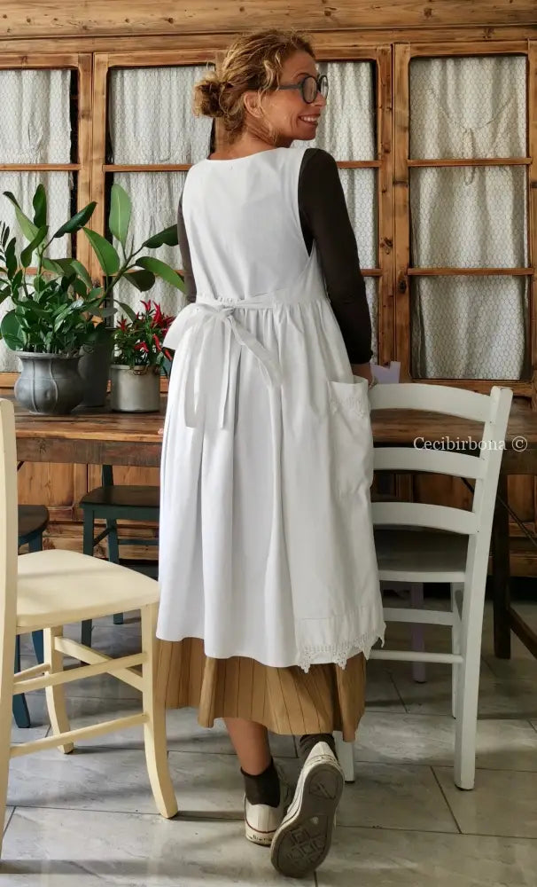 Riservato per Lilli Grembiule per donna da cucina con balza uncinetto - grembiule bianco da cucina con pizzo grembiule