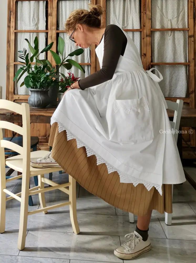 Riservato per Lilli Grembiule per donna da cucina con balza uncinetto - grembiule bianco da cucina con pizzo grembiule