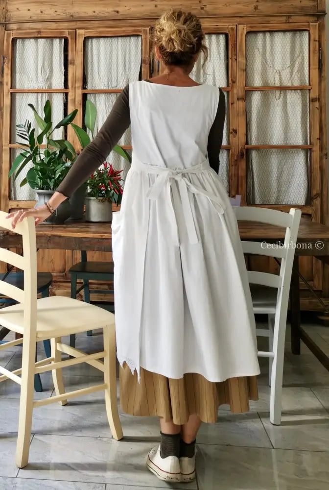 Riservato per Lilli Grembiule per donna da cucina con balza uncinetto - grembiule bianco da cucina con pizzo grembiule