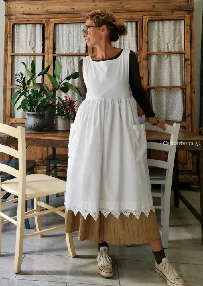 Riservato per Lilli Grembiule per donna da cucina con balza uncinetto - grembiule bianco da cucina con pizzo grembiule