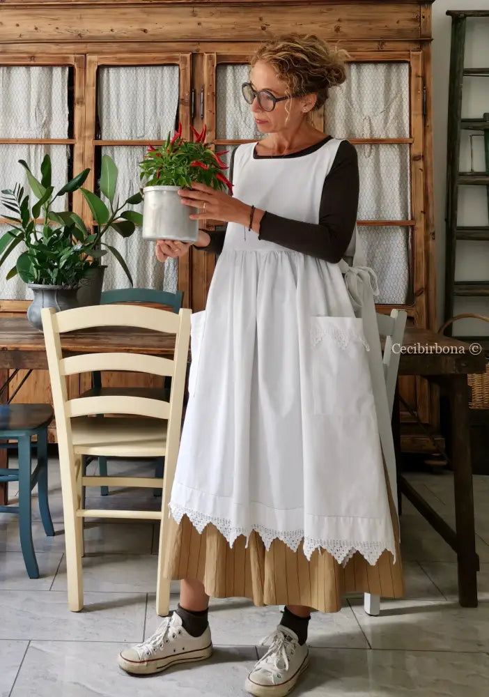Riservato per Lilli Grembiule per donna da cucina con balza uncinetto - grembiule bianco da cucina con pizzo grembiule