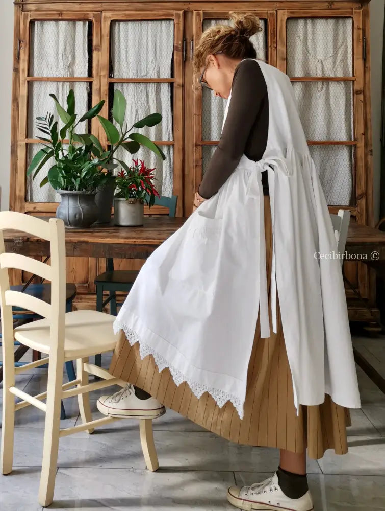 Riservato per Lilli Grembiule per donna da cucina con balza uncinetto - grembiule bianco da cucina con pizzo grembiule