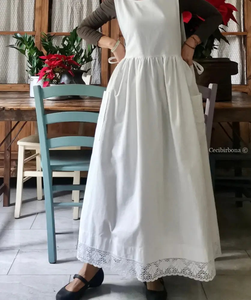 Riservato per Lore Grembiule lungo da cucina con pizzo grembiule donna tessuti antichi