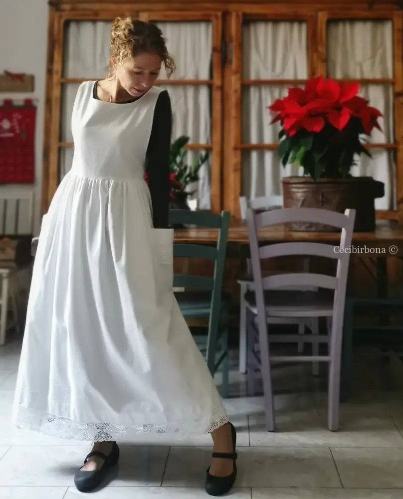 Riservato per Lore Grembiule lungo da cucina con pizzo grembiule donna tessuti antichi