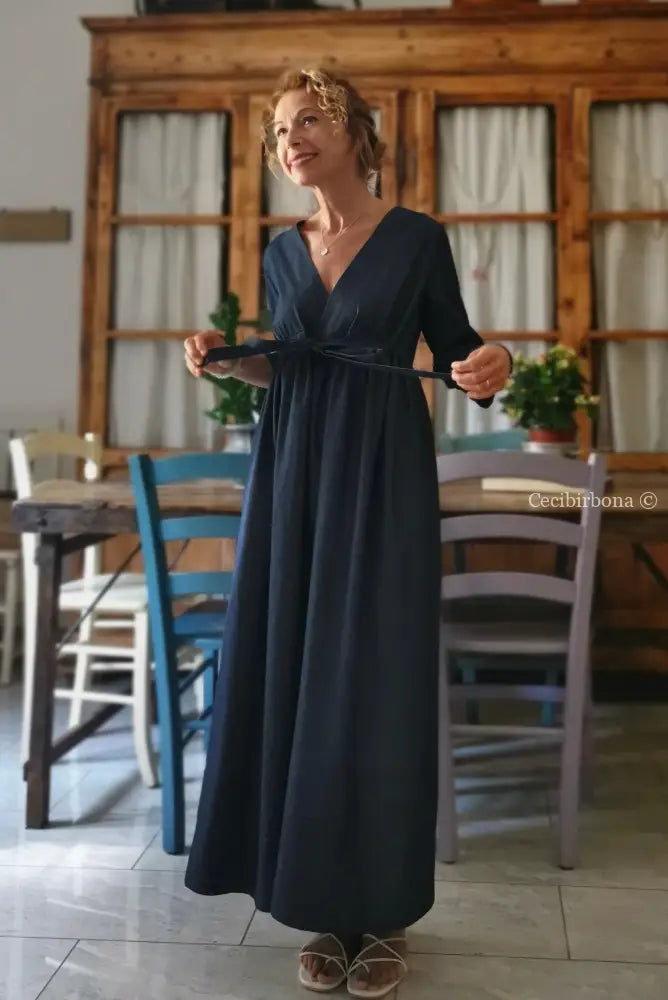 Riservato per Lorena Abito estivo con maniche in cotone in chambray blu scuro abito donna