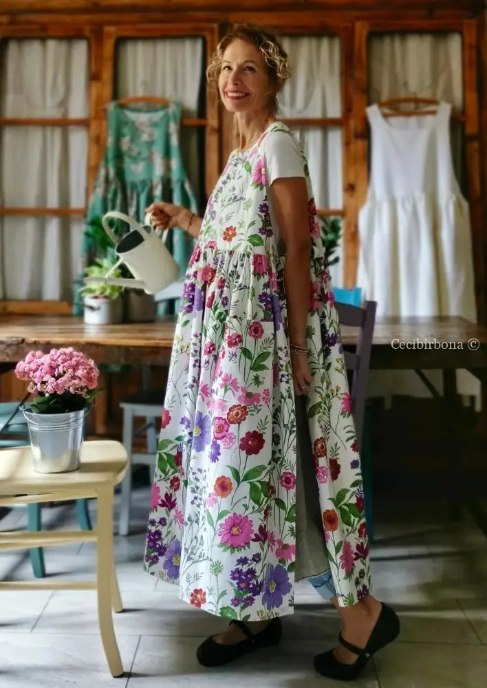 Riservato per Marie Grembiule in cotone con i fiori dell’estate (Ref. 169) grembiule donna tessuti moderni