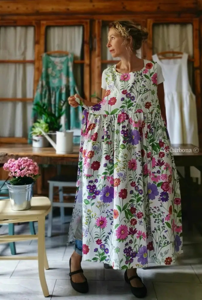 Riservato per Marie Grembiule in cotone con i fiori dell’estate (Ref. 169) grembiule donna tessuti moderni