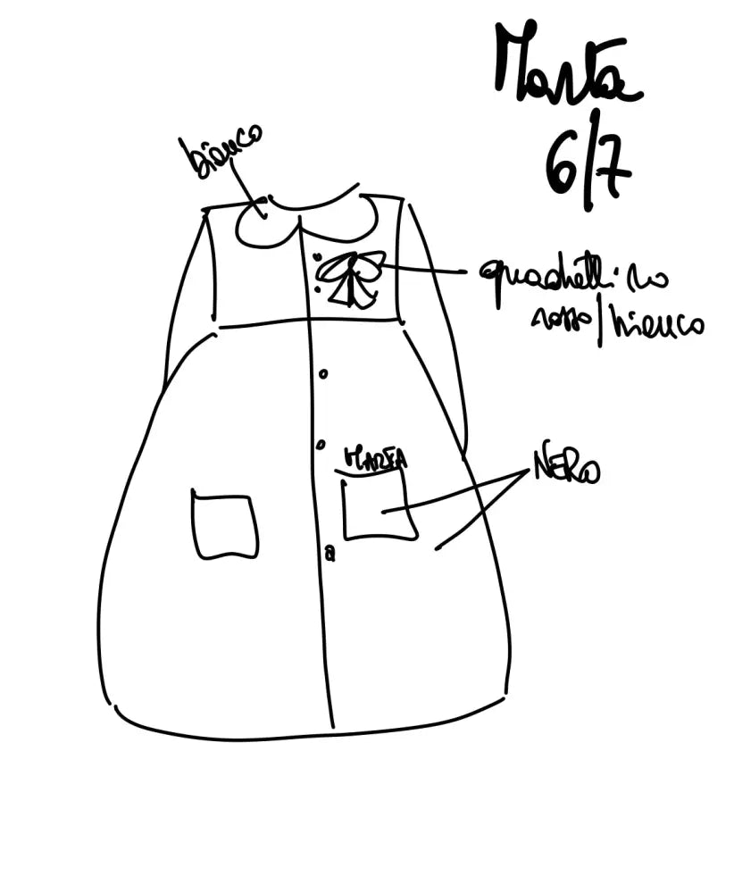 Riservato per Marta Il grembiulino nero con il fiocco e colletto tondo baby per scuola primaria grembiule scuola bimba