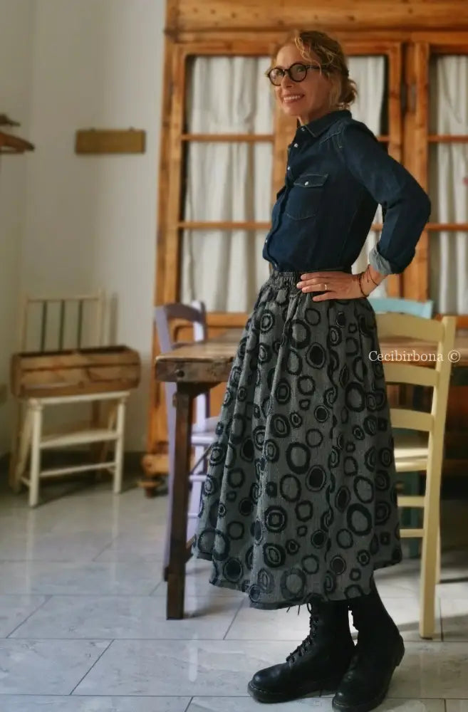 Riservato per Maruska Gonna in lana e viscosa blu e grigia