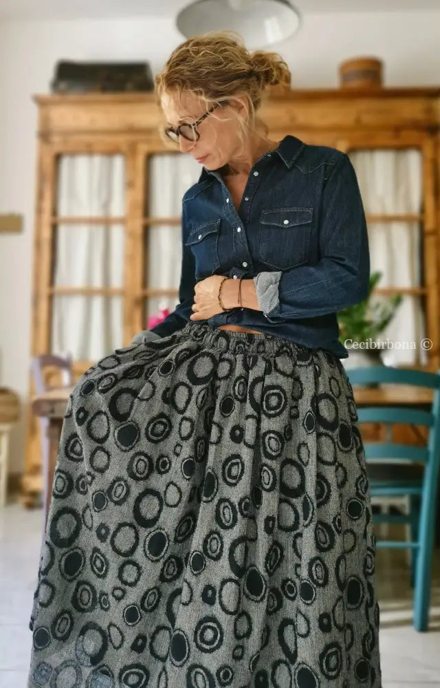 Riservato per Maruska Gonna in lana e viscosa blu e grigia