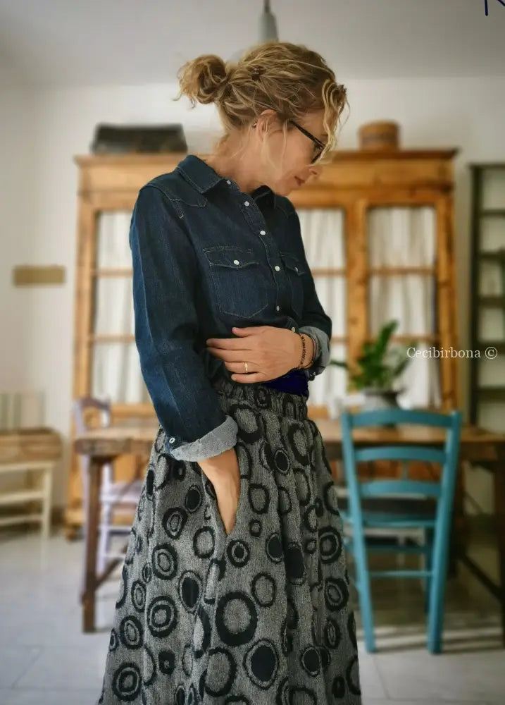 Riservato per Maruska Gonna in lana e viscosa blu e grigia