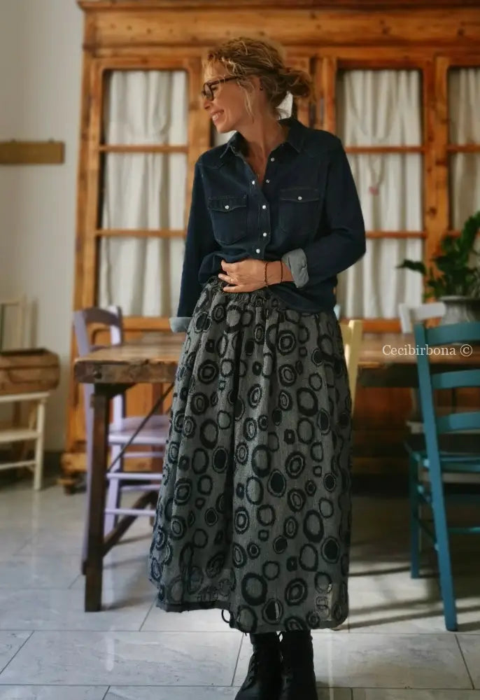 Riservato per Maruska Gonna in lana e viscosa blu e grigia