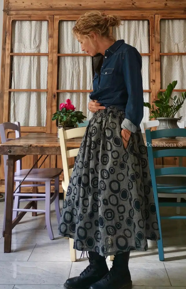 Riservato per Maruska Gonna in lana e viscosa blu e grigia