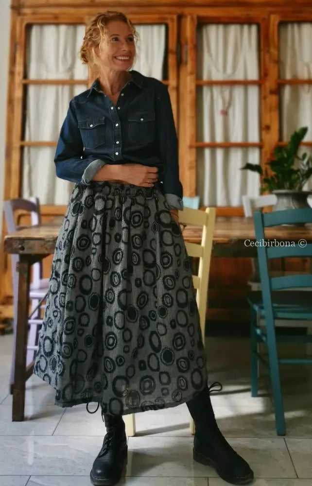 Riservato per Maruska Gonna in lana e viscosa blu e grigia