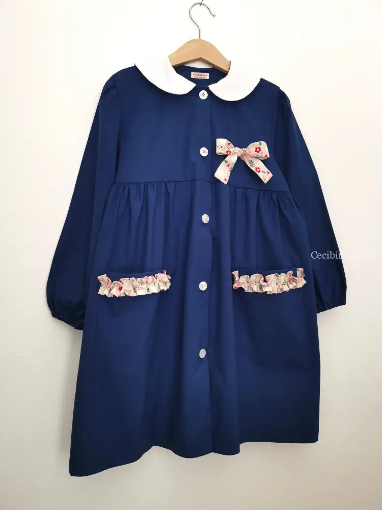 Riservato per Michela Grembiule blu per bimba taglia 8/9 per scuola elementare - grembiule in cotone blu per scuola