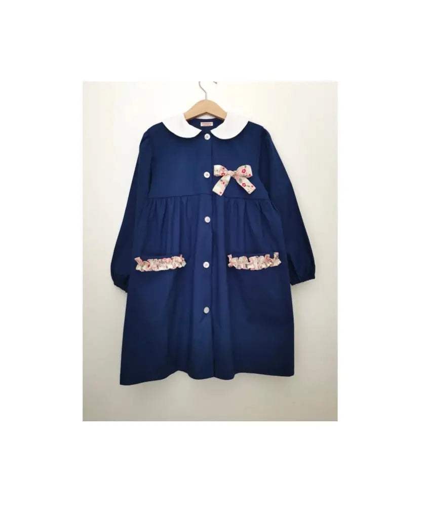 Riservato per Michela Grembiule blu per bimba taglia 8/9 per scuola elementare - grembiule in cotone blu per scuola