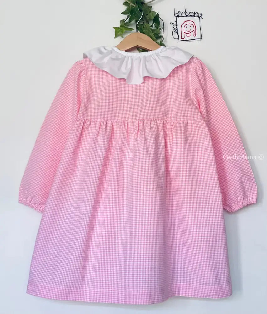 Riservato per Michela Il grembiulino con le fatine ballerine - Grembiule a quadrettini rosa per asilo con fantasia