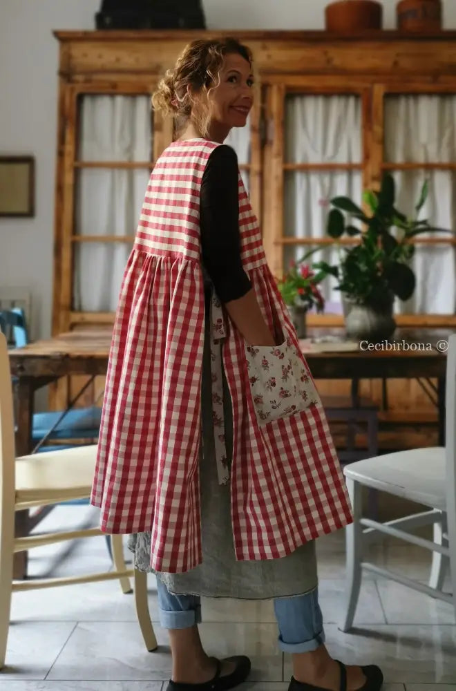 Riservato per Milva Grembiule da cucina per donna in cotone a quadri rossi grembiule donna tessuti moderni