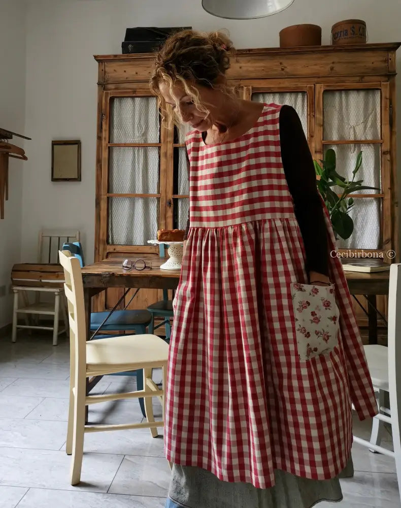 Riservato per Milva Grembiule da cucina per donna in cotone a quadri rossi grembiule donna tessuti moderni