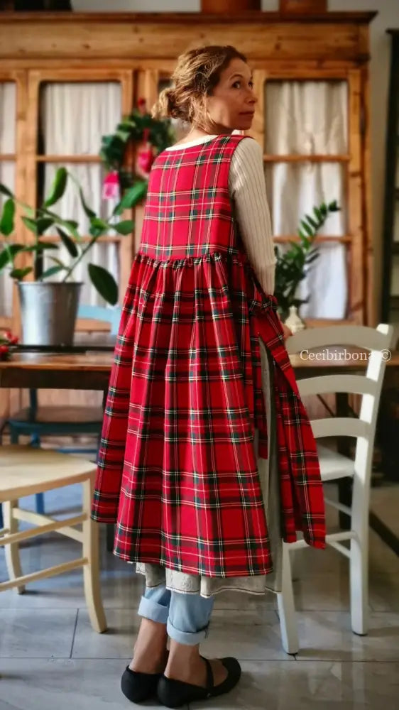 Riservato per Monica Abito in tartan rosso TAGLIA 50 abito donna