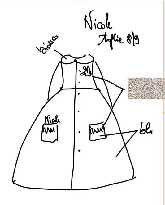 RISERVATO PER NICOLE Grembiule blu con i fiorellini rosa 8/9 grembiule scuola bimba