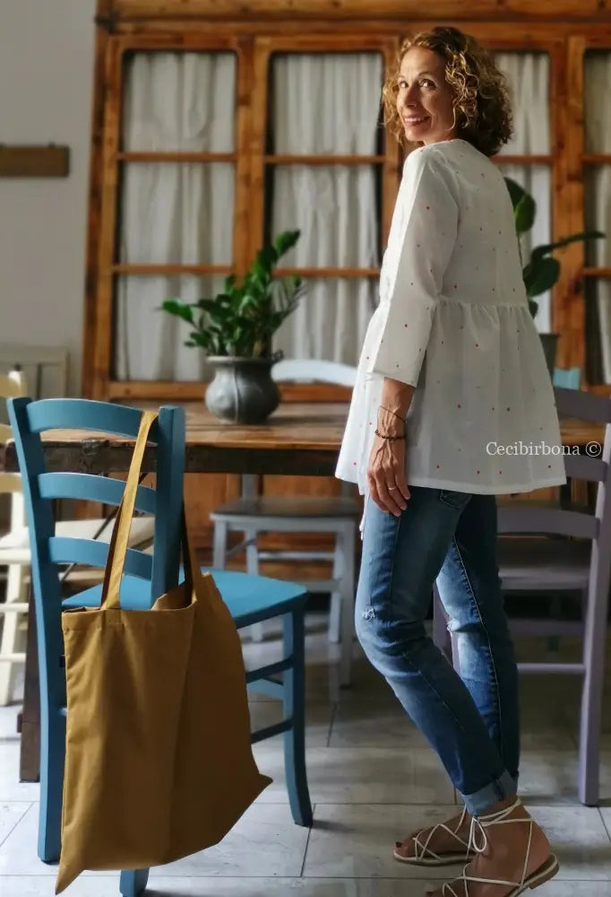 Riservato per Patty Camicia bianca incrociata in sangallo camicia donna