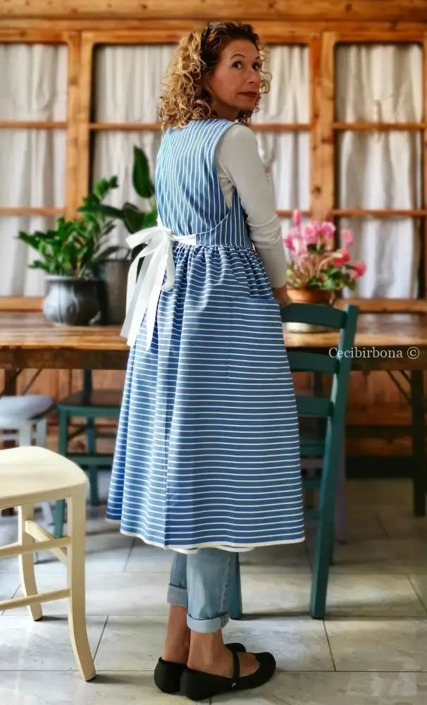 RISERVATO PER ROBERTA SALDO Grembiule per donna da cucina in cotone vintage azzurro da materassi grembiule donna
