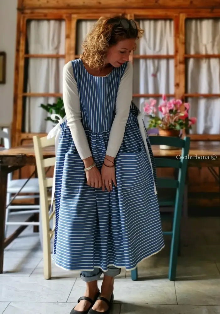 RISERVATO PER ROBERTA SALDO Grembiule per donna da cucina in cotone vintage azzurro da materassi grembiule donna