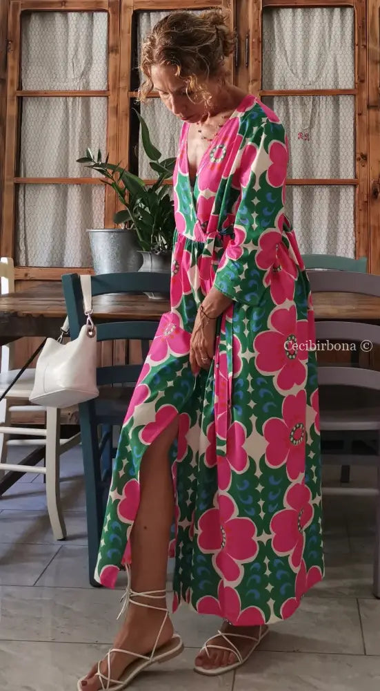 Riservato per Sandra Disponibile in preordine Abito lungo incrociato a fiori abito donna