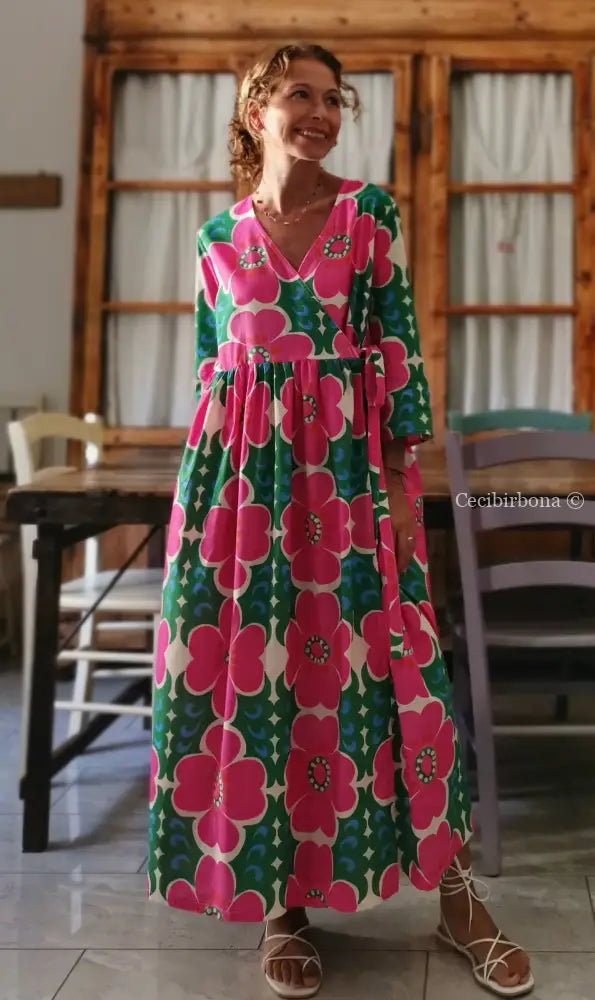 Riservato per Sandra Disponibile in preordine Abito lungo incrociato a fiori abito donna