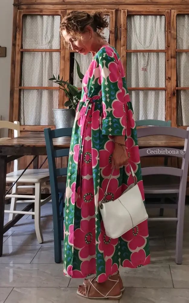 Riservato per Sandra Disponibile in preordine Abito lungo incrociato a fiori abito donna