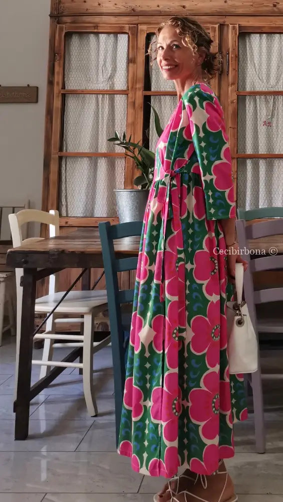 Riservato per Sandra Disponibile in preordine Abito lungo incrociato a fiori abito donna