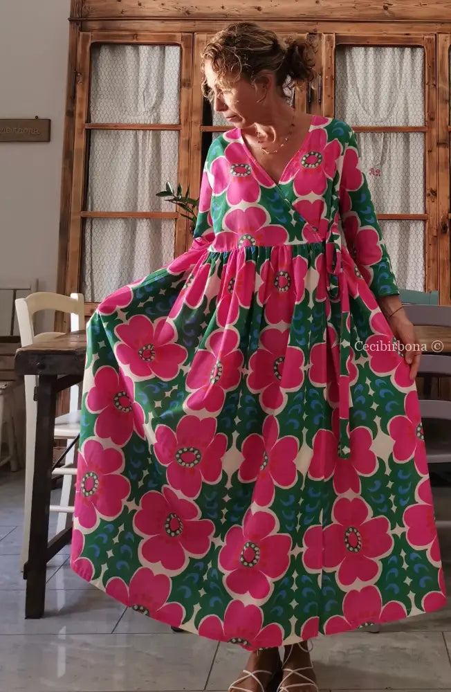 Riservato per Sandra Disponibile in preordine Abito lungo incrociato a fiori abito donna