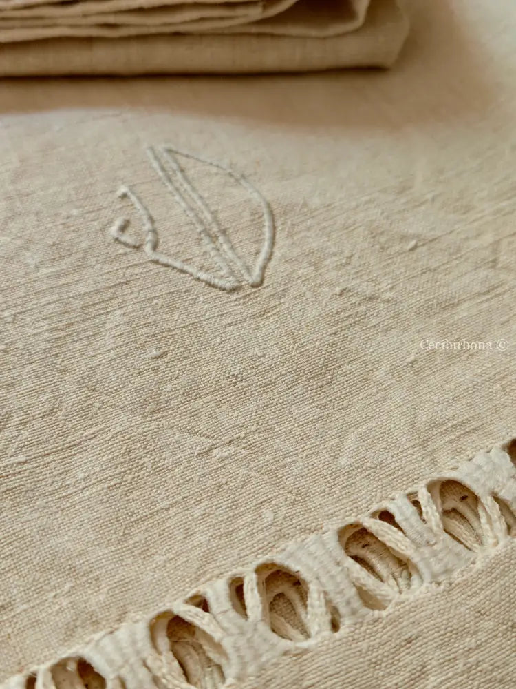 Set di asciugamani antichi in lino con sfilatura e monogramma biancheria antica per la casa
