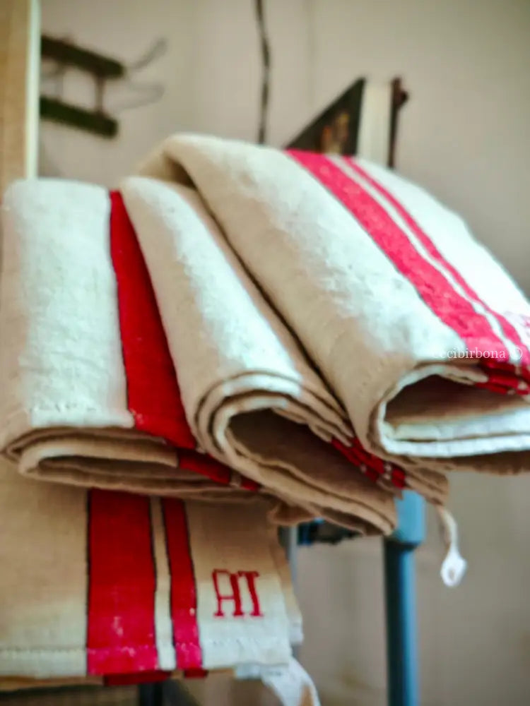 Set di cinque canovacci in canapa biancheria antica per la casa