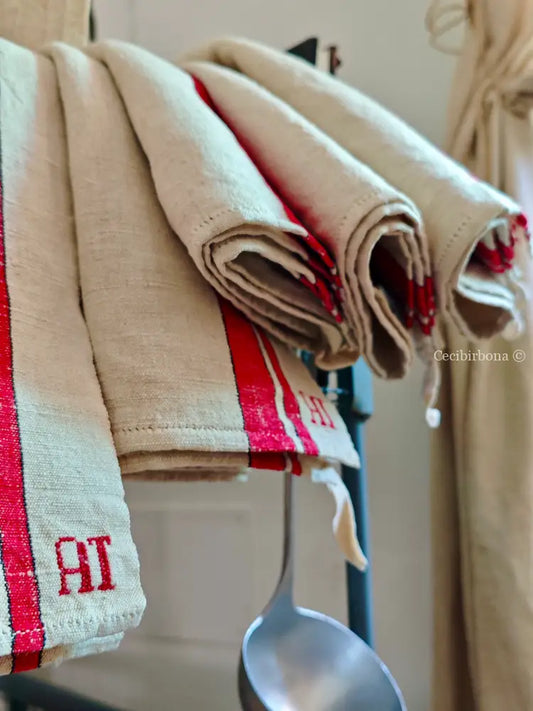 Set di cinque canovacci in canapa biancheria antica per la casa