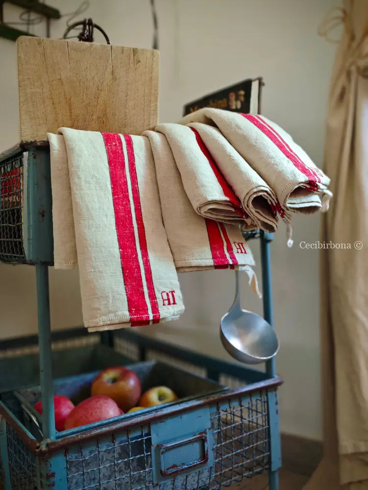 Set di cinque canovacci in canapa biancheria antica per la casa