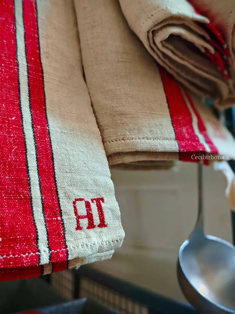 Set di cinque canovacci in canapa biancheria antica per la casa