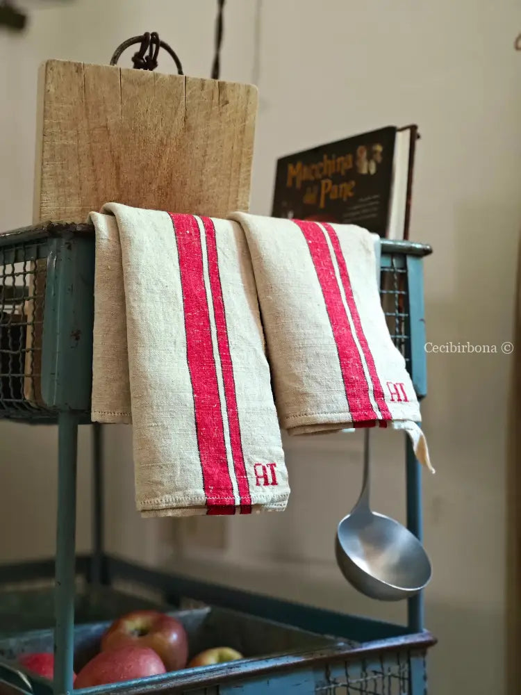 Set di cinque canovacci in canapa biancheria antica per la casa