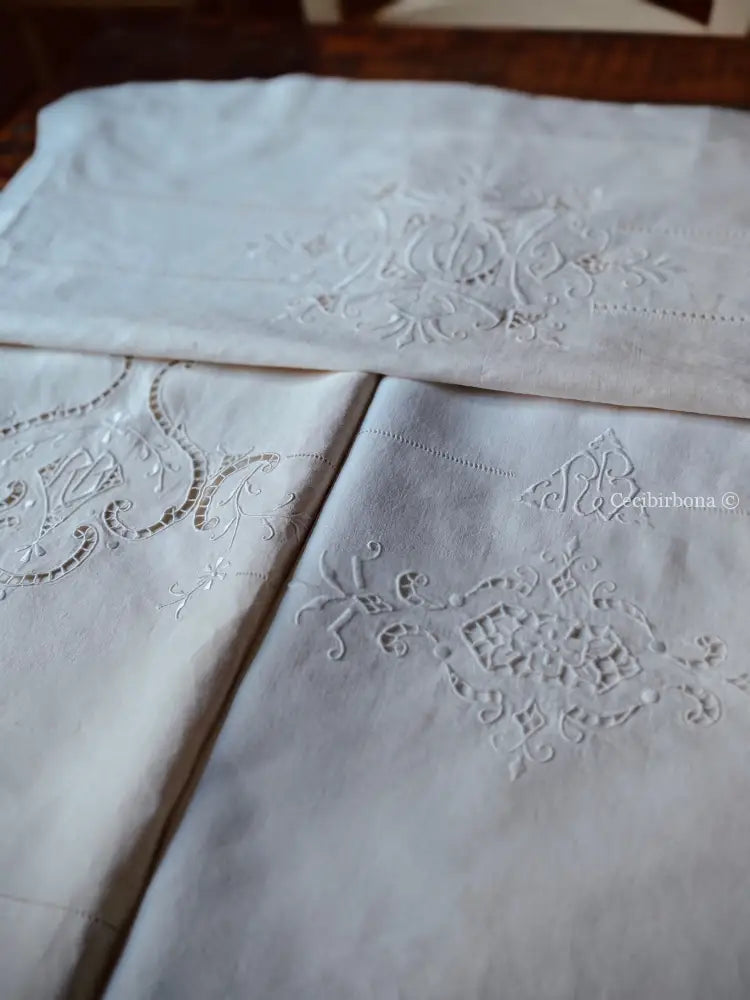 Set di due teli da bagno e una federa da cuscino con monogramma BR biancheria antica per la casa