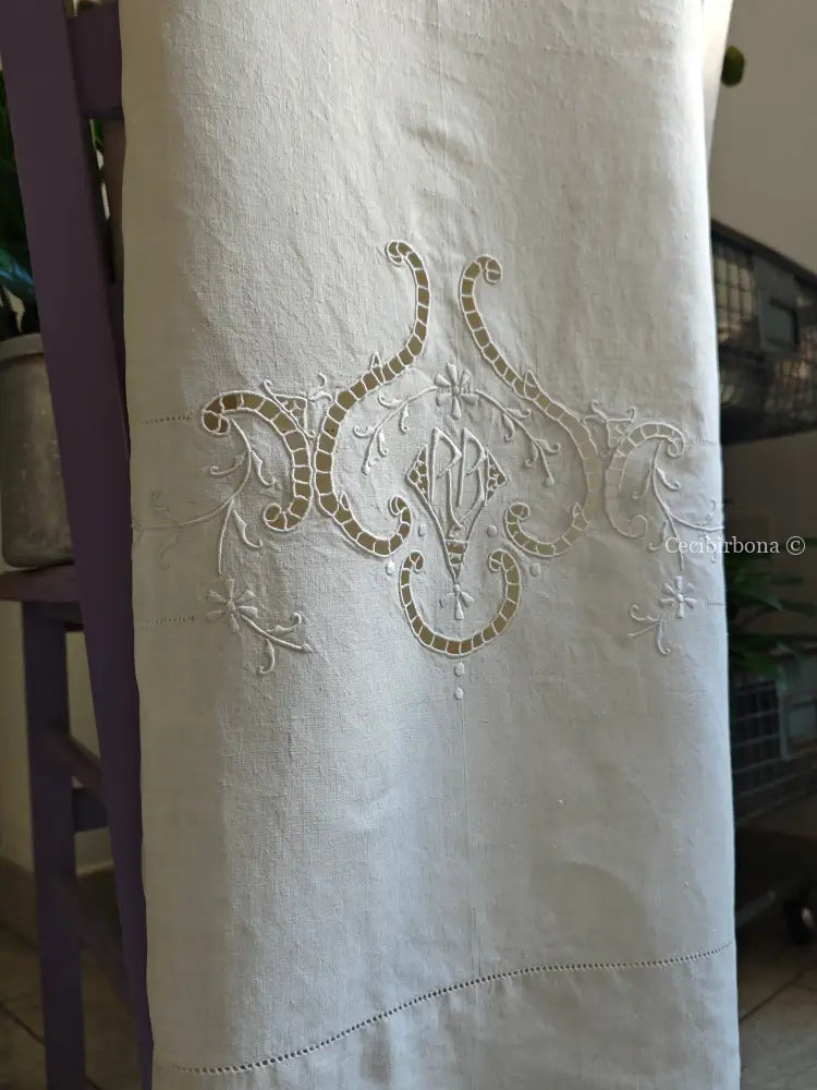 Set di due teli da bagno e una federa da cuscino con monogramma BR biancheria antica per la casa