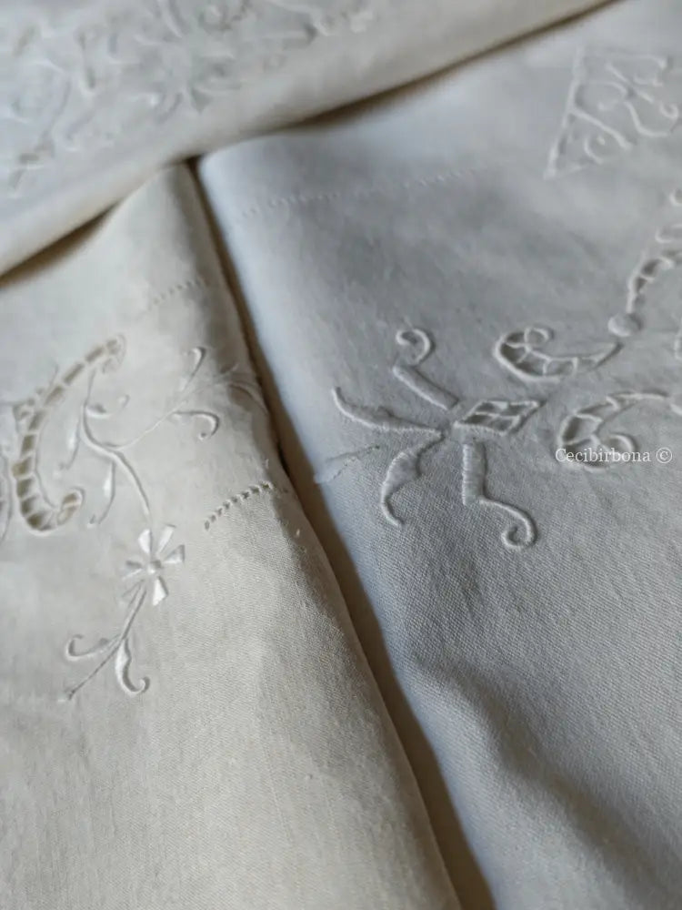 Set di due teli da bagno e una federa da cuscino con monogramma BR biancheria antica per la casa