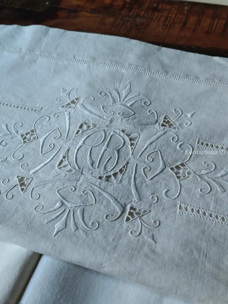 Set di due teli da bagno e una federa da cuscino con monogramma BR biancheria antica per la casa